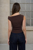 Asymmetric Boat Neck Fitted Knit Top