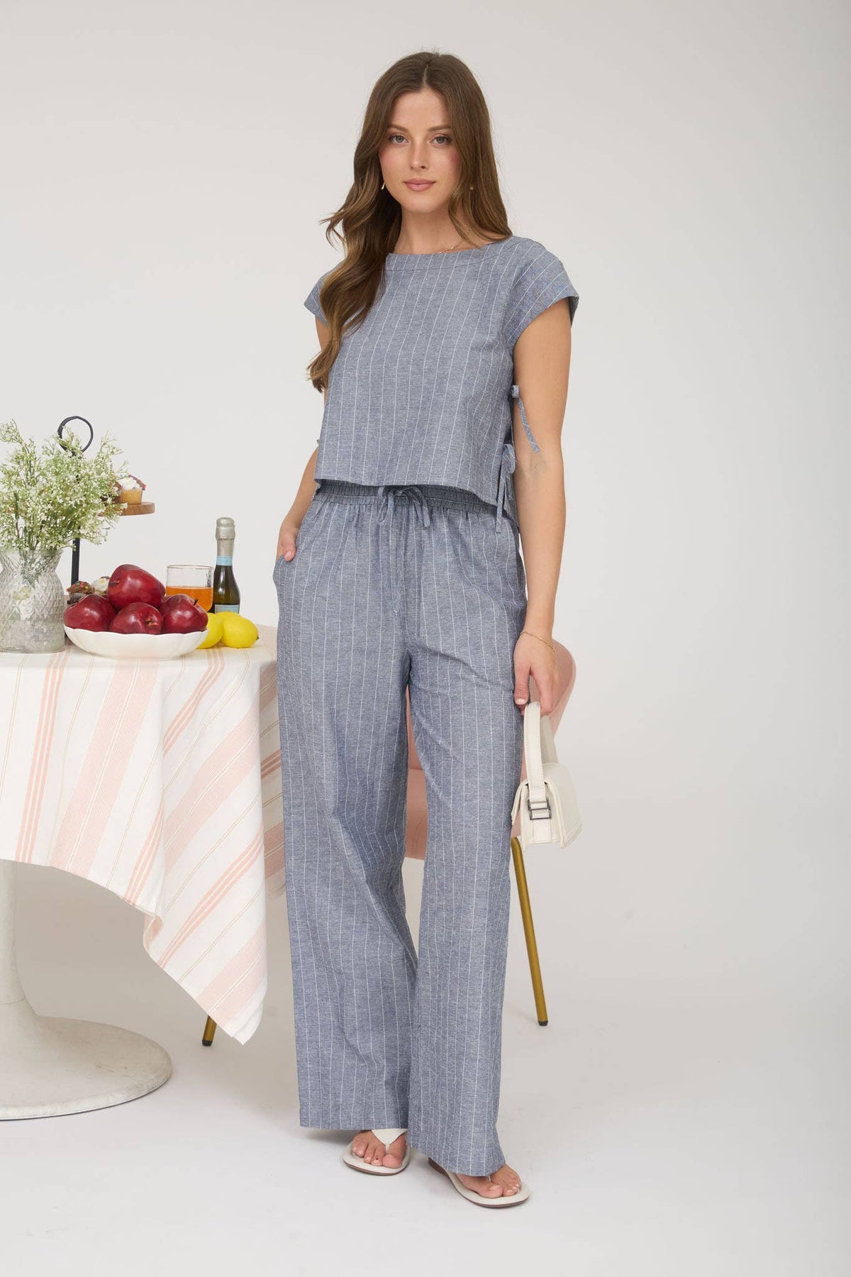 Stripe Linen Short Sleeve Top