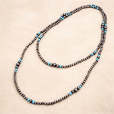 Long Western Style Navajo Pearl Turquoise Stone Necklace