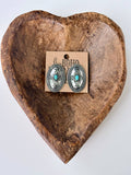 Western Style Oval Concho Turquoise Stone Stud Earrings