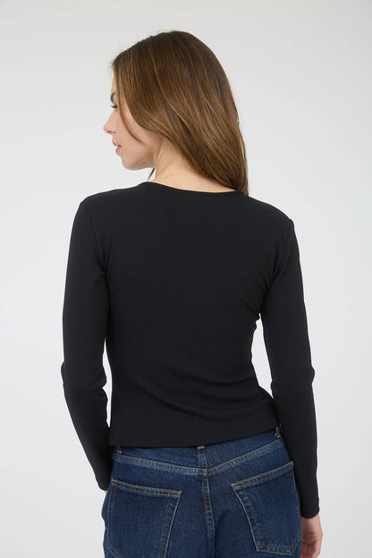 Ribbed Long Sleeve Button Known Knit Top