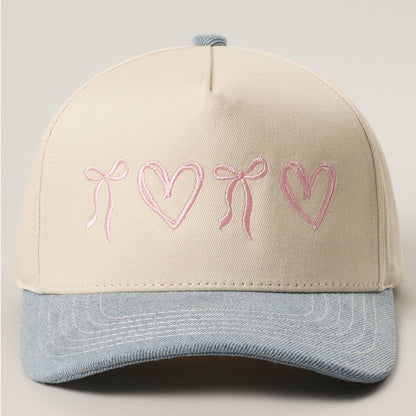 Sweet Hearts and Bows Embroidery Two-Tone Trucker Hat