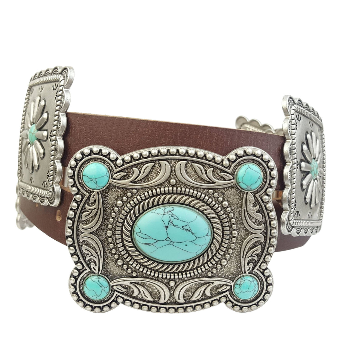 Western Concho Belt in Genuine Cowhide Leather