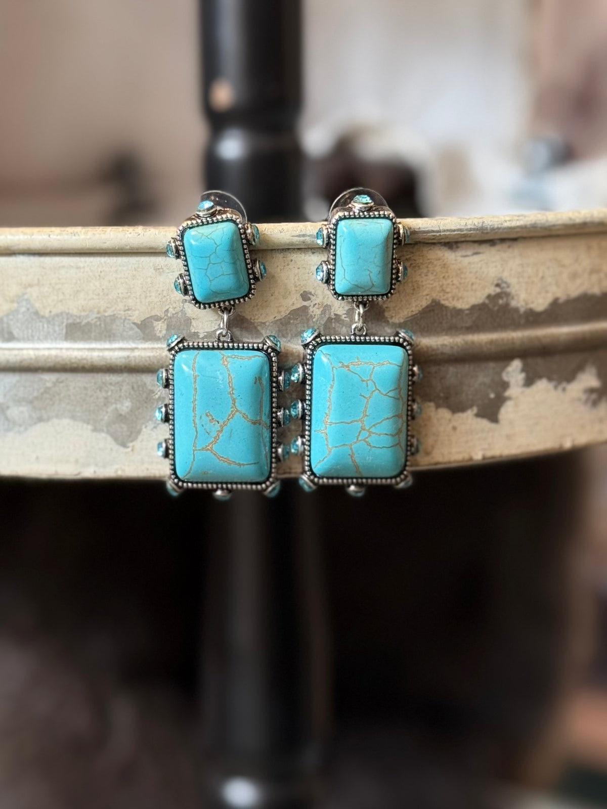 Double Stone Rectangle Earring