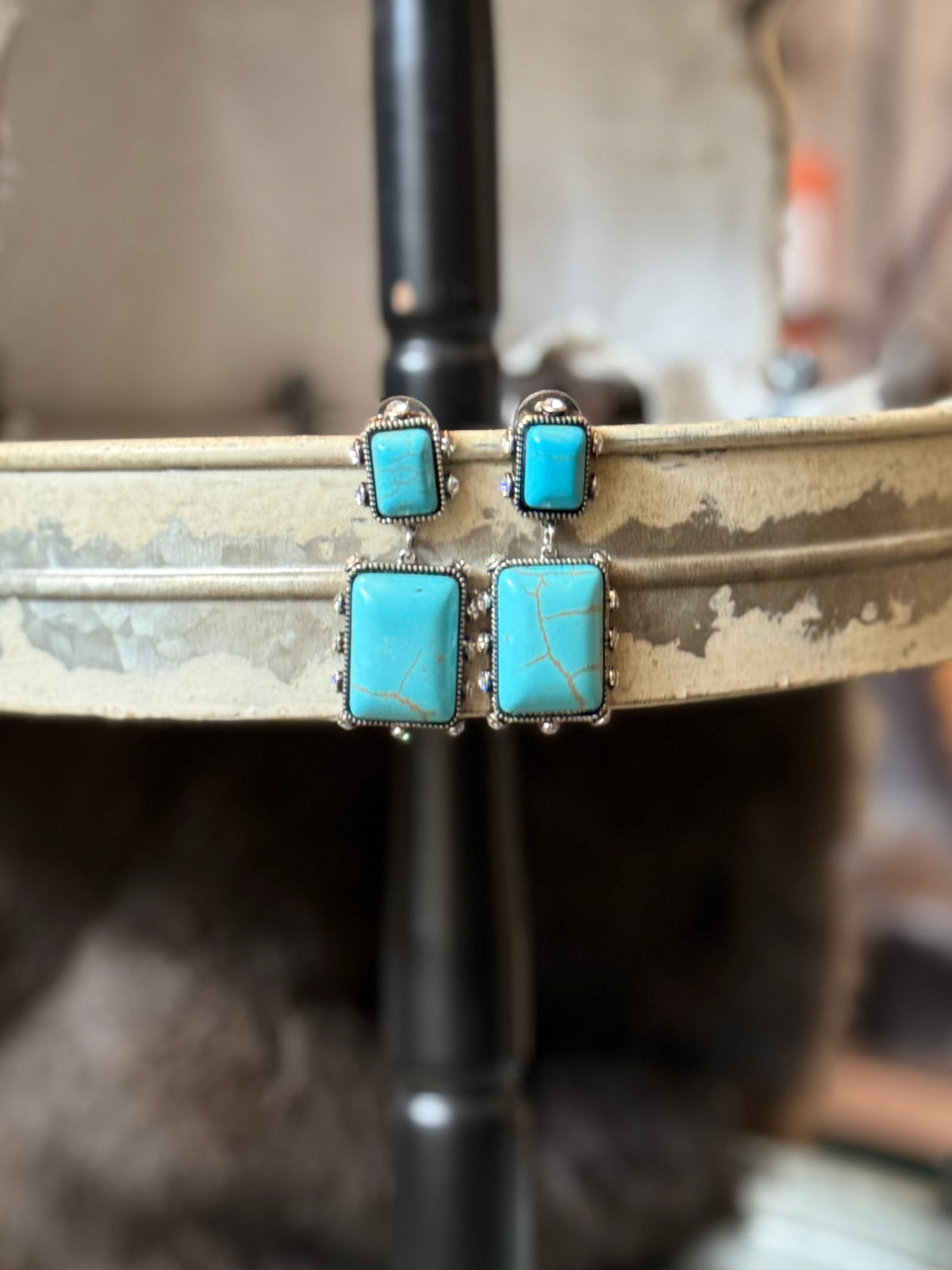 Double Stone Rectangle Earring