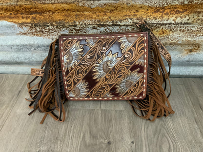 Tooled front fringe small crossbody