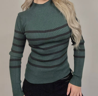 Stripe Mock Neck Long Sleeve