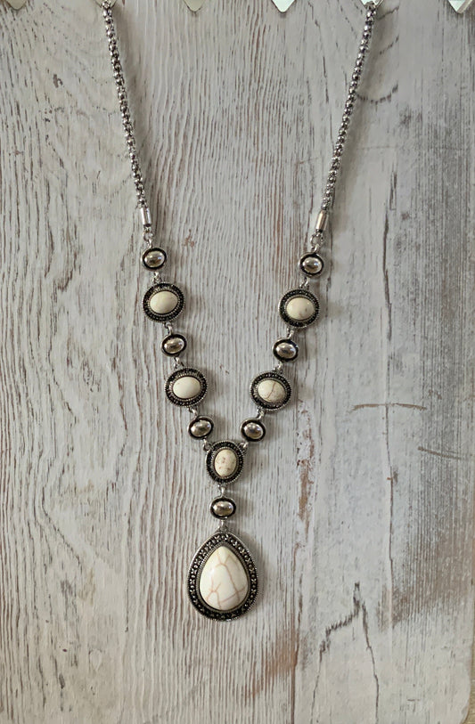 White Oval Drop Necklace