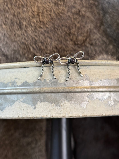 Coquette Bow Stone Stud Earrings