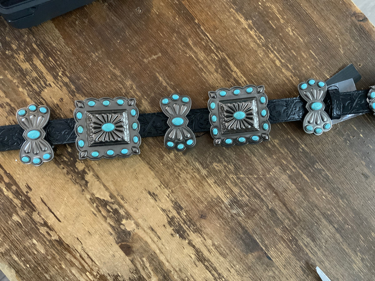 Black Tooled Leather Belt