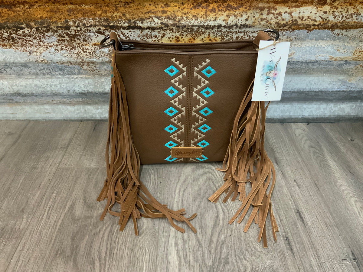 Wrangler Aztec Embroidered Fringe Crossbody