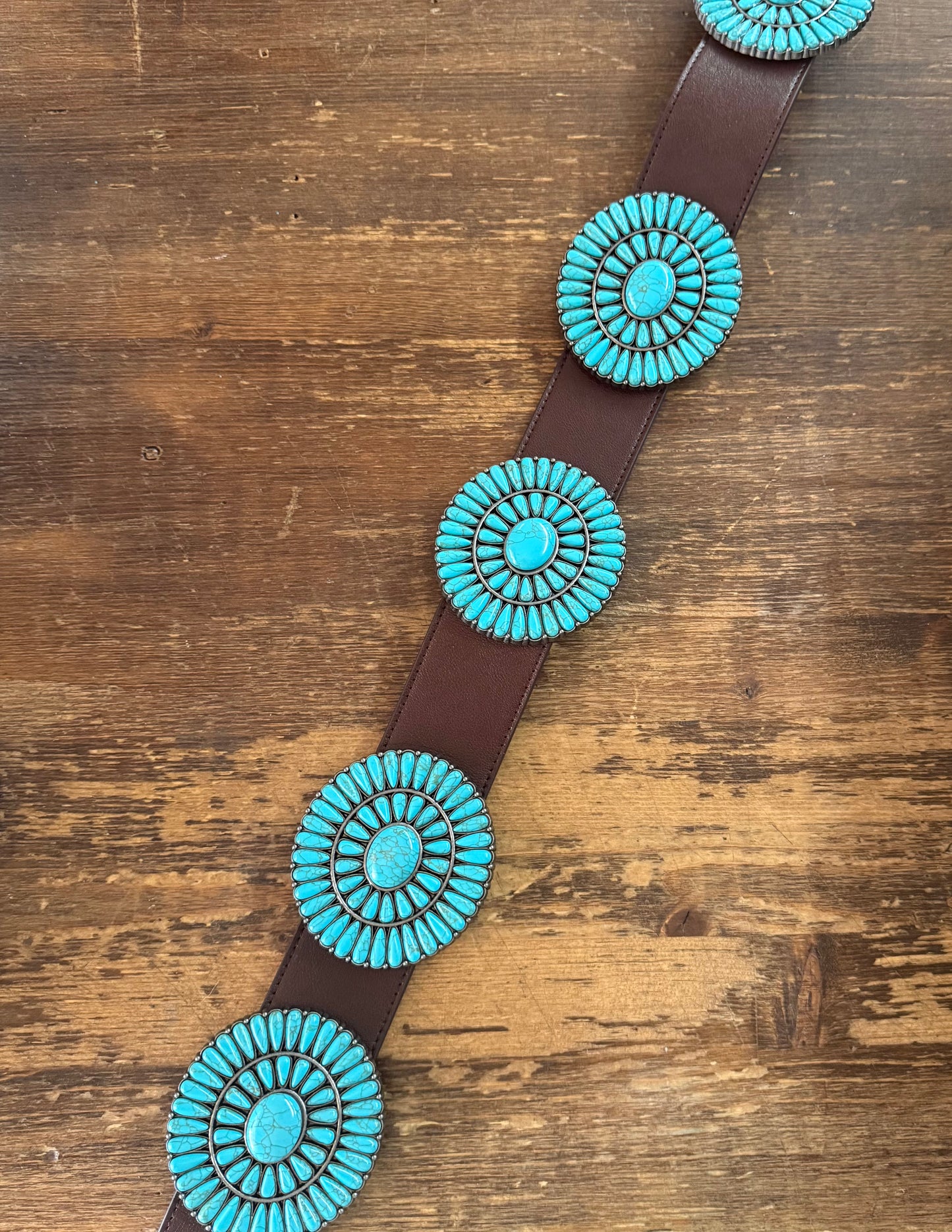 Brown Turquoise Stone Concho Leather Belt