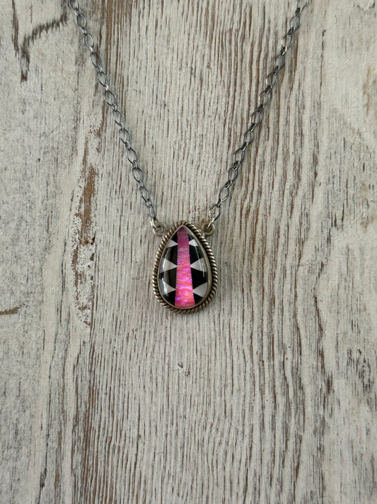 Black & White w/ Pink Stone Necklace