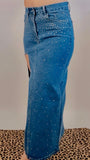 Denim Rhinestone Maxi Skirt