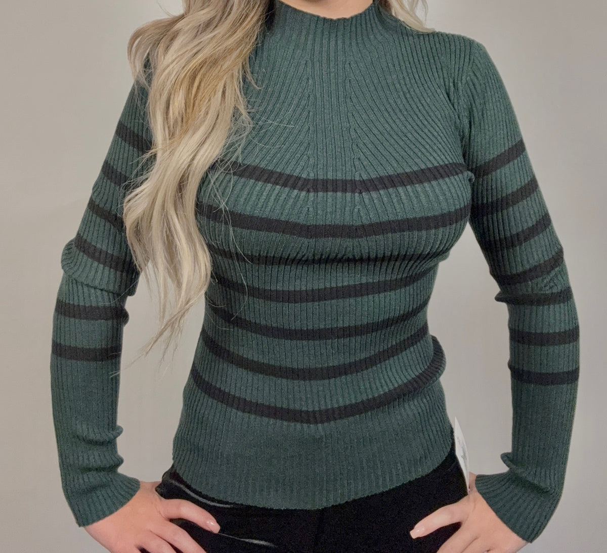 Stripe Mock Neck Long Sleeve