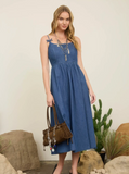 Bow Spaghetti Strap Denim Dress