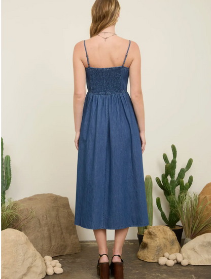 Bow Spaghetti Strap Denim Dress