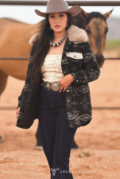 Black Ivory Aztec Blend Quilted Lined Fur Collar