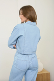 Button Down Collared Denim Crop Top
