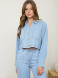 Button Down Collared Denim Crop Top