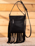 Wrangler Leather Fringe Jean Denim Pocket Crossbody