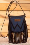 Wrangler Leather Fringe Jean Denim Pocket Crossbody