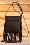 Wrangler Leather Fringe Jean Denim Pocket Crossbody