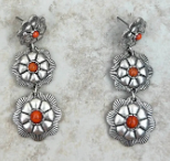 Silver Stone Center Flower Concho Dangle Earrings