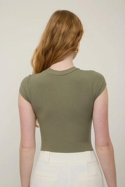 Round Neck Short Sleeve Knit Bodysuit
