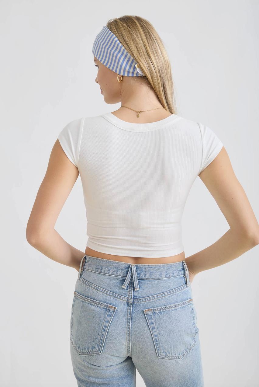 Snap Button Cropped Henley Top