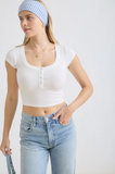 Snap Button Cropped Henley Top