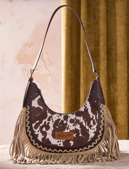 Wrangler Cow Print Fringe Shoulder Bag