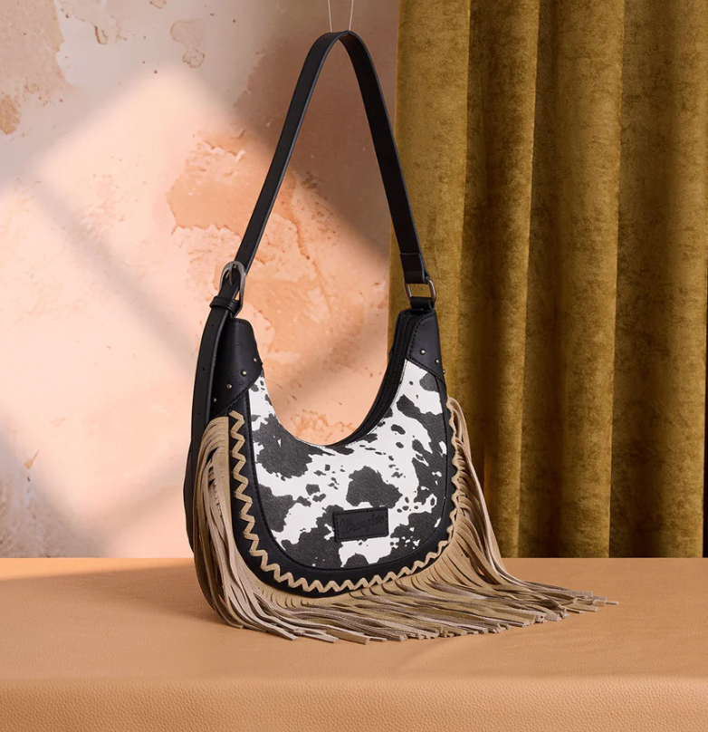 Wrangler Cow Print Fringe Shoulder Bag