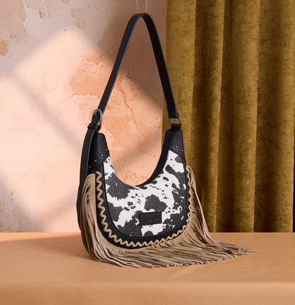 Wrangler Cow Print Fringe Shoulder Bag