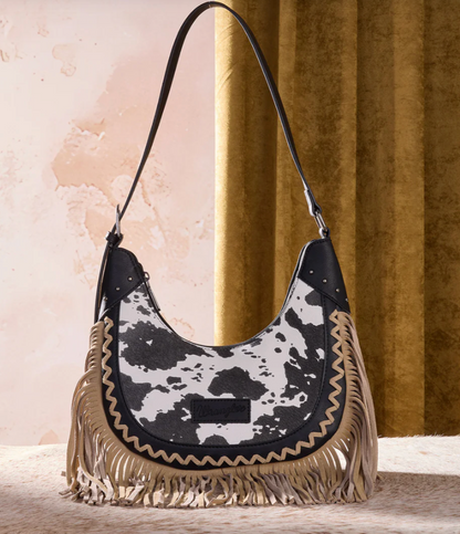 Wrangler Cow Print Fringe Shoulder Bag