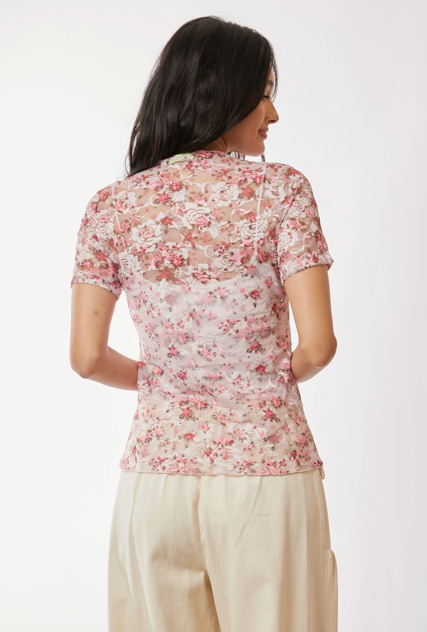 Floral Short Sleeve Mesh Top