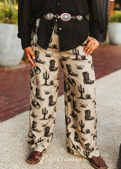 Khaki Vintage Western Wide Leg Pants