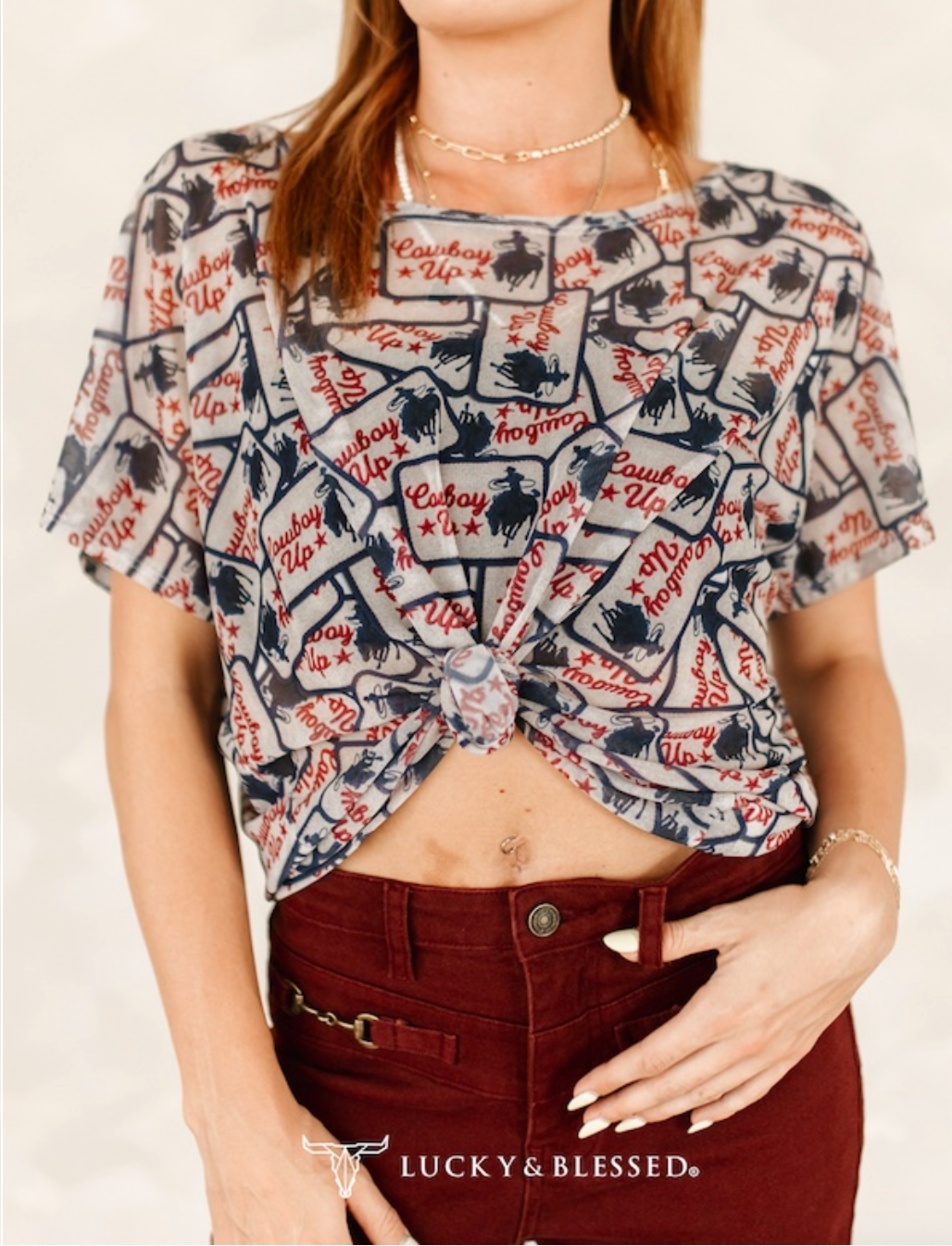 Cowboy Up Mesh Short Sleeve Top