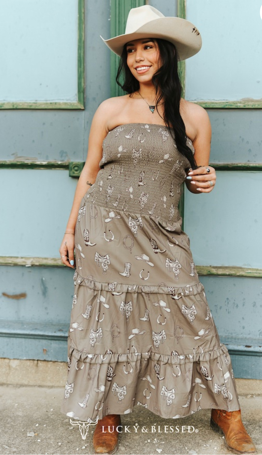 Boots Print Smocked Maxi Tier Dress