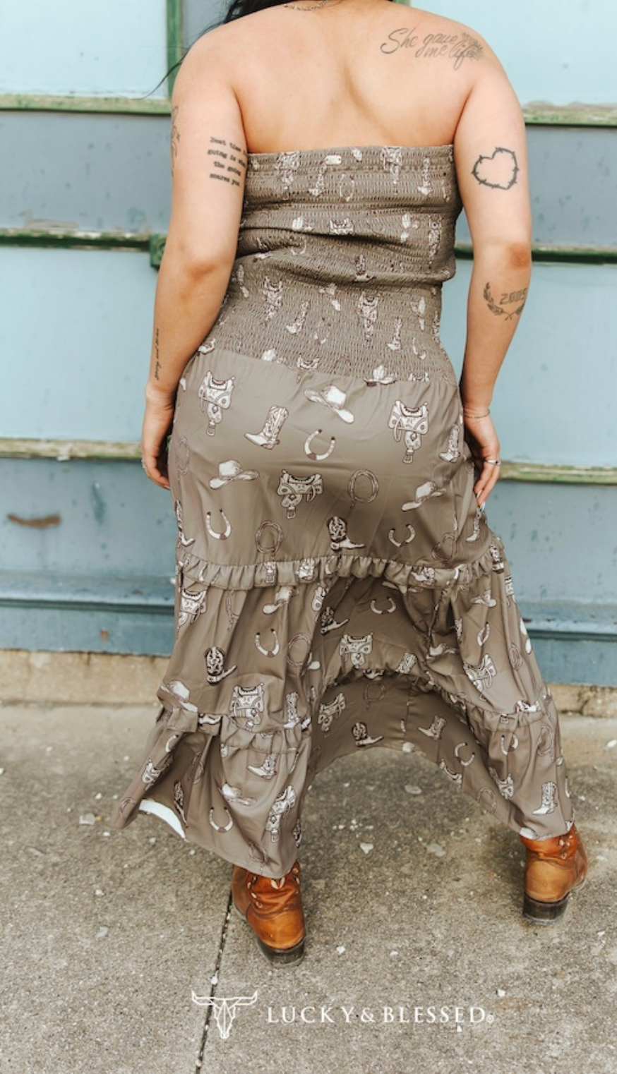 Boots Print Smocked Maxi Tier Dress