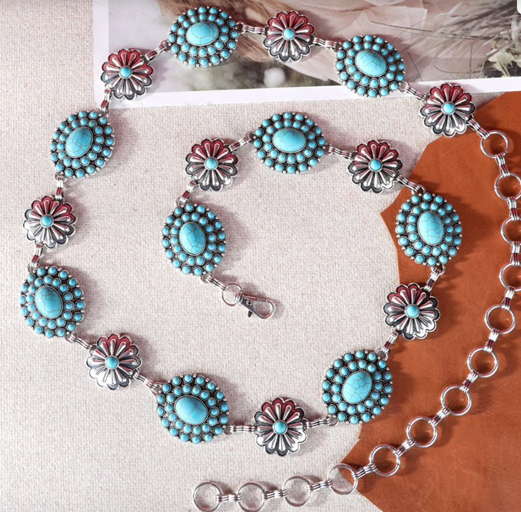 RC Oval Stone & Daisy Conchos Belt