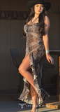 Leopard Slit Dress Mesh Lined