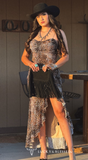 Leopard Slit Dress Mesh Lined