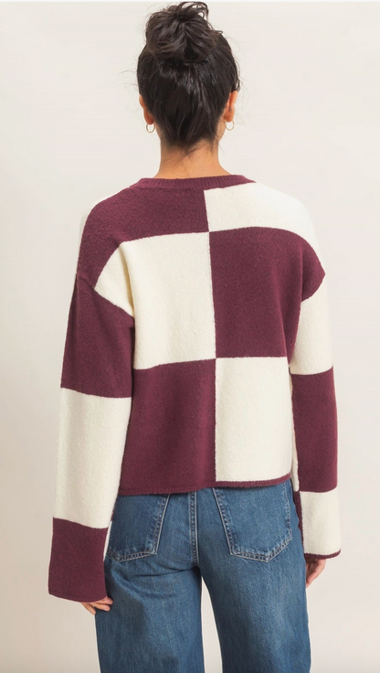 Crew Neck Checkered Sweater