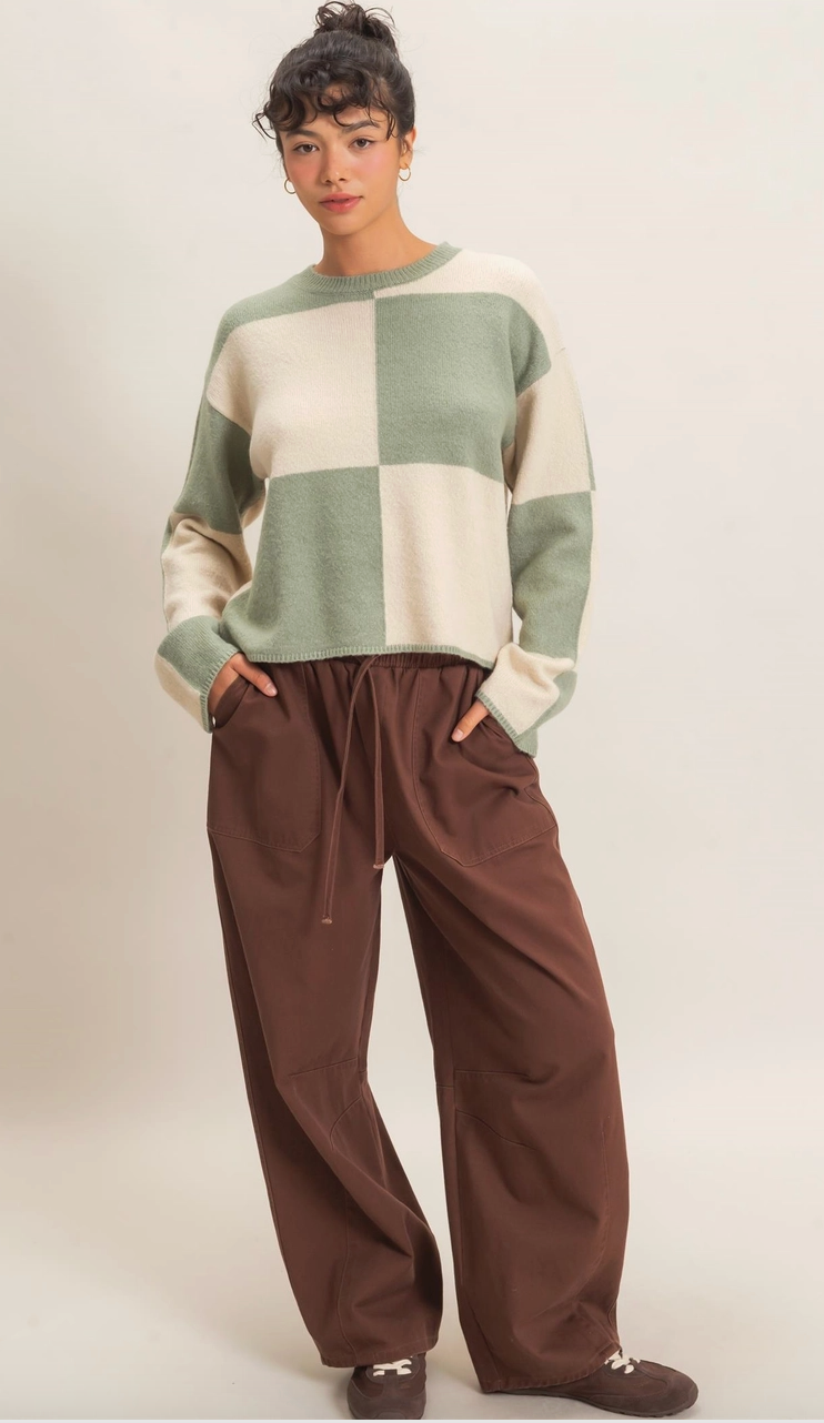 Crew Neck Checkered Sweater