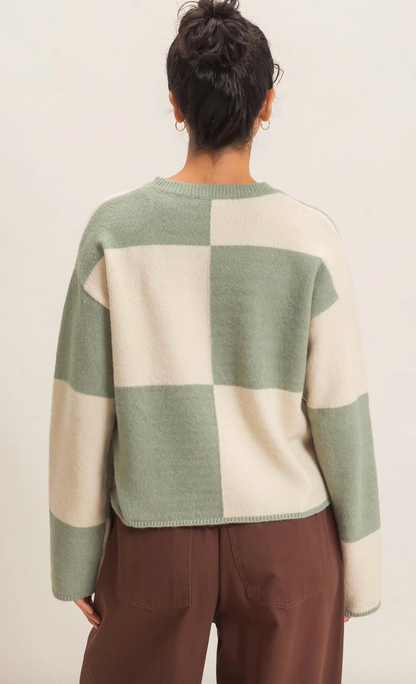 Crew Neck Checkered Sweater