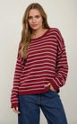 Cream Striped Drop Shoulder Crew Neck Sweater