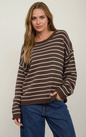 Cream Striped Drop Shoulder Crew Neck Sweater
