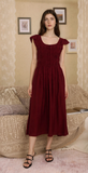 Shirred Ruffle Midi Dress