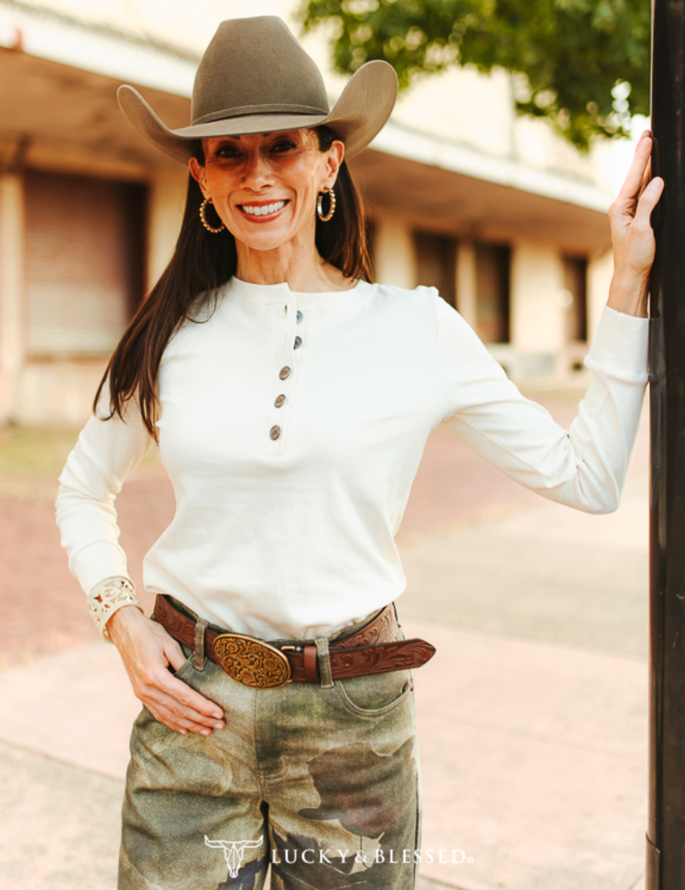 Ivory Western Concho Long Sleeve Top